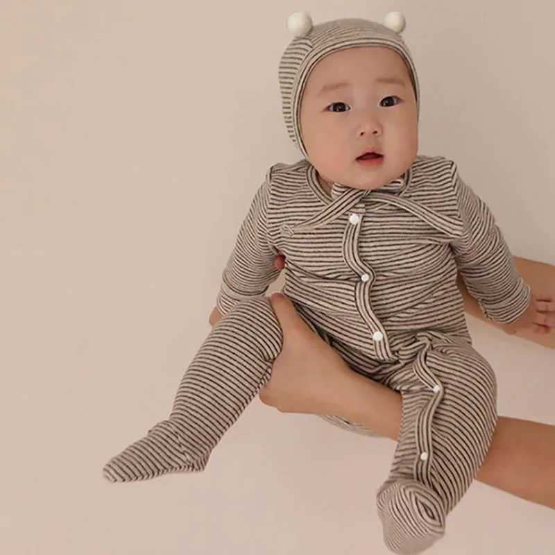Korean Sle Newborn Baby Girl Boys Cotton Long Sleeve Stripe Jumpsuit Baby Girl Boys Bodysuits Spring Autumn Baby ClothesXJ241025