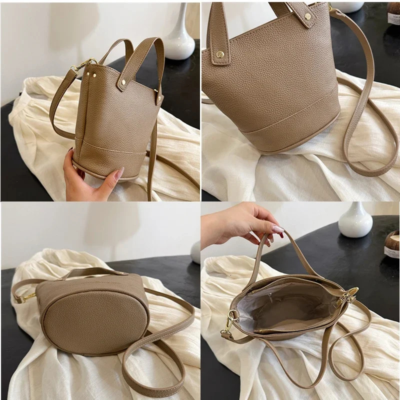 100% Genuine Leather Real Cowhide Fashion Women Crossbody Bucket Bags For Ladies High Capacity Female Shoulder Handbag 241021
