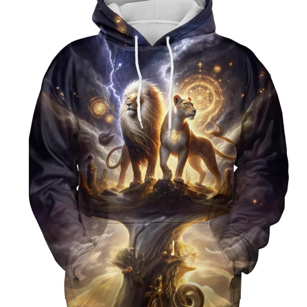 Hoodie for Mens Womens Lion Hoodies For Men 3D Print Design Leo Zodiac Pullover Sweatshirt Wildlife Adult Womans Animalall-match sweatshirt Pullover L