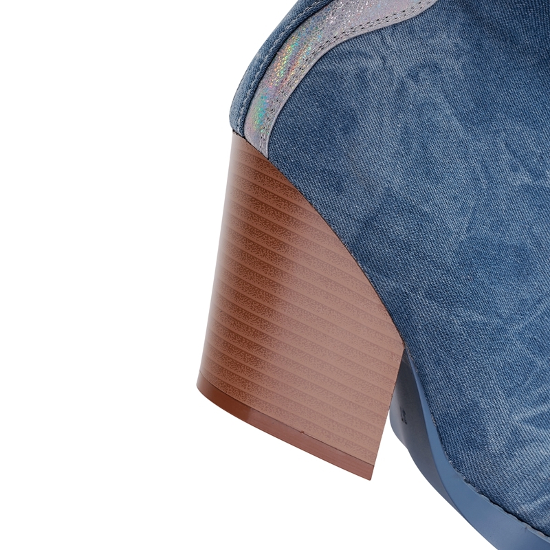 Kaky's New Pointed Denim Lace Up High Heel Large Women's Western Boots