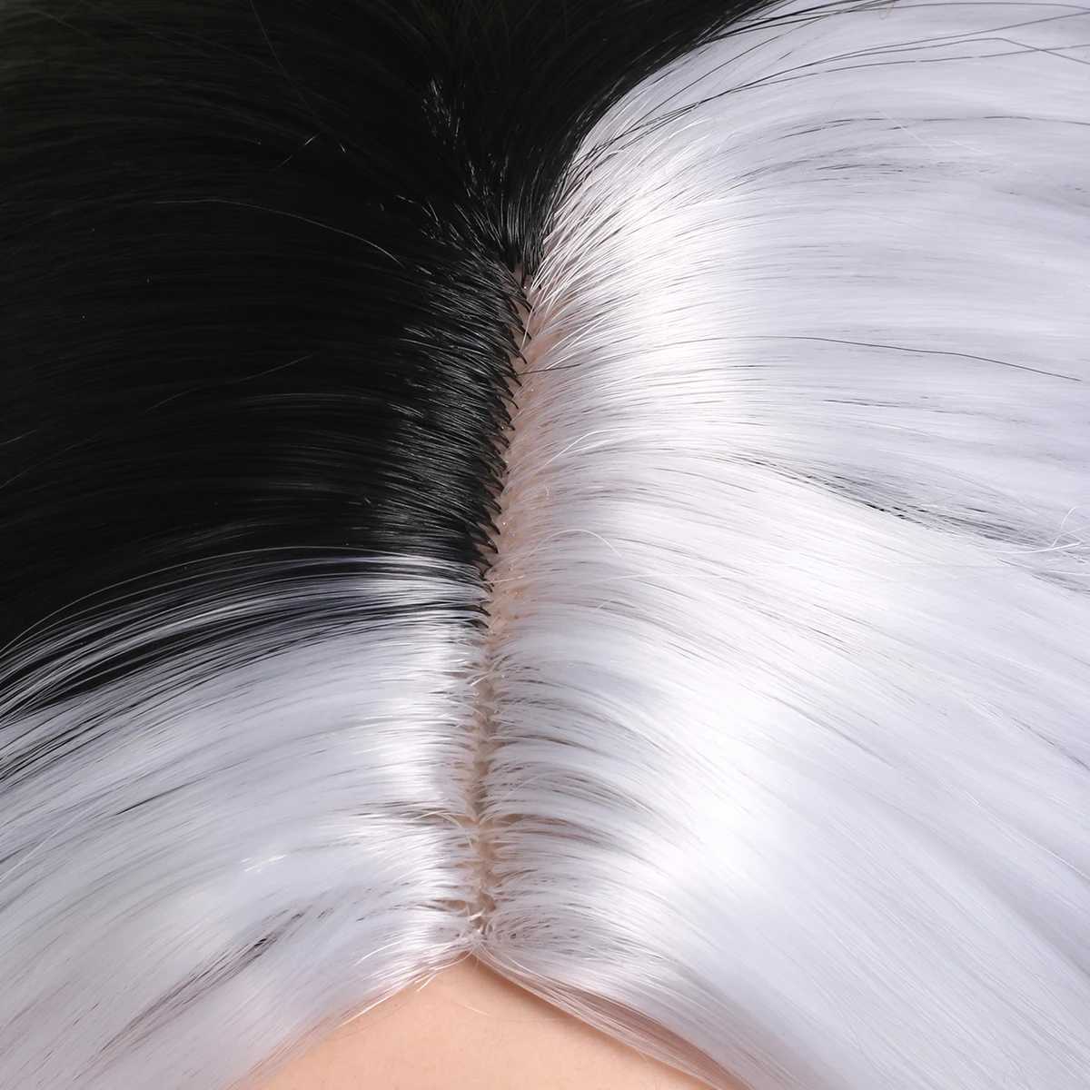 28 inch long scroll black and white composite Wig used for holiday parties and Halloween role-playingW241025