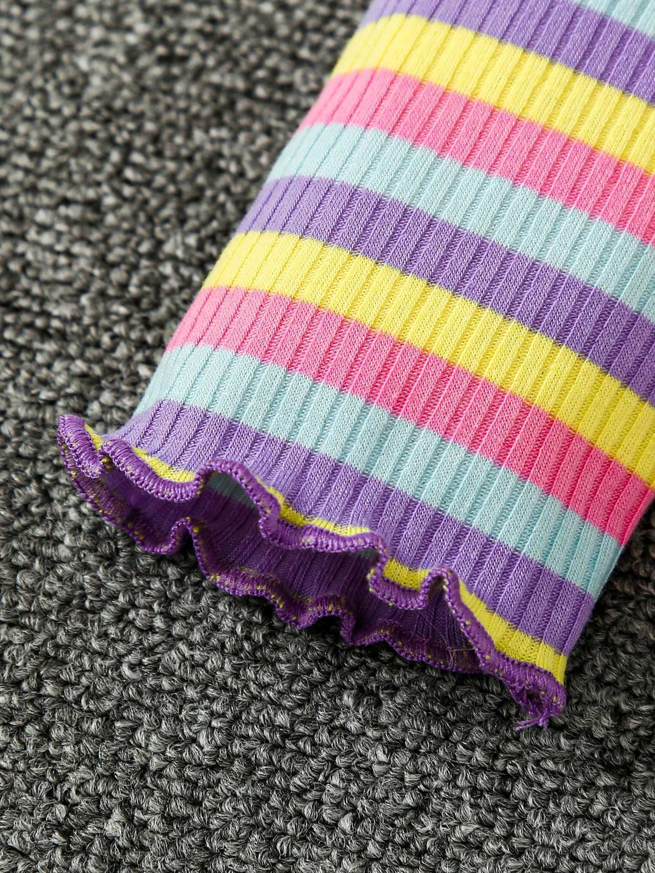 Spring and Autumn Girls Sweater Round Neck Long Sleeve Knitted Stickers Colorful Stripe Pattern Top Fashion Children W241025