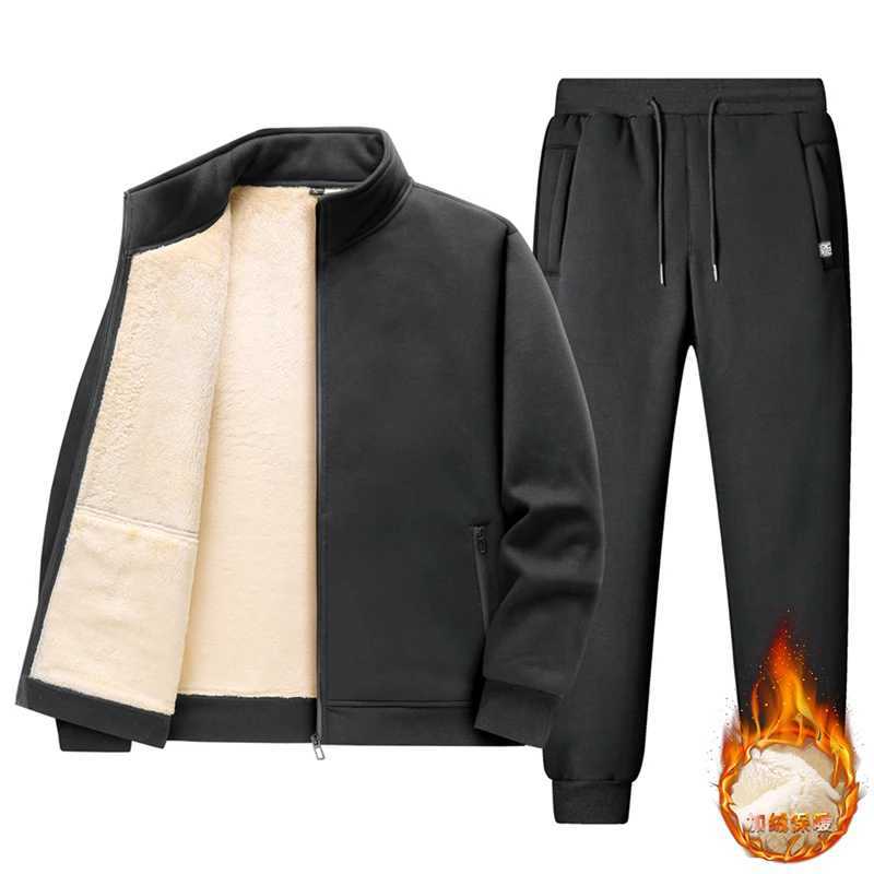 Trend Fleece Sportswear Mens Lambswool Thick Warm Mens Jacket Set Pants Zipper Sweatshirt Coat Mens Outdoor Set W241024