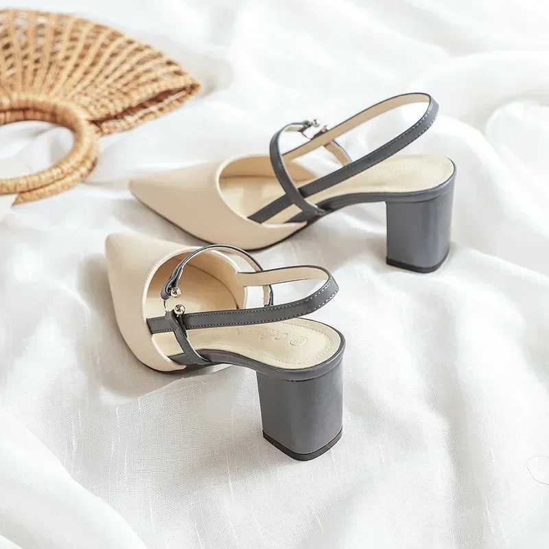 High Quality Pump shoes for summer elegant and bulky high toe solid womens shoes womens sandals Zapatillas Mujer T241024