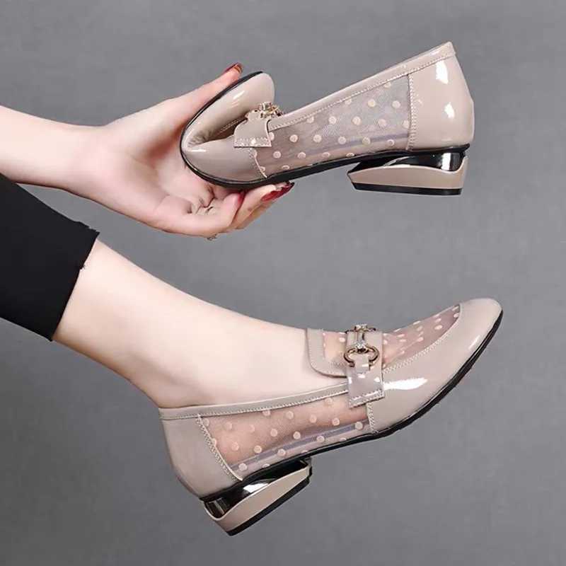 High Quality Low price womens shoes patented leather mesh soft sole womens office shoes summer slippers pump T241024