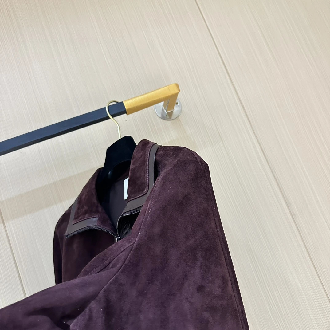 Genuine leather womens autumn solid sheepskin lapel zipper Normcore fashion basic womens clothing 241024