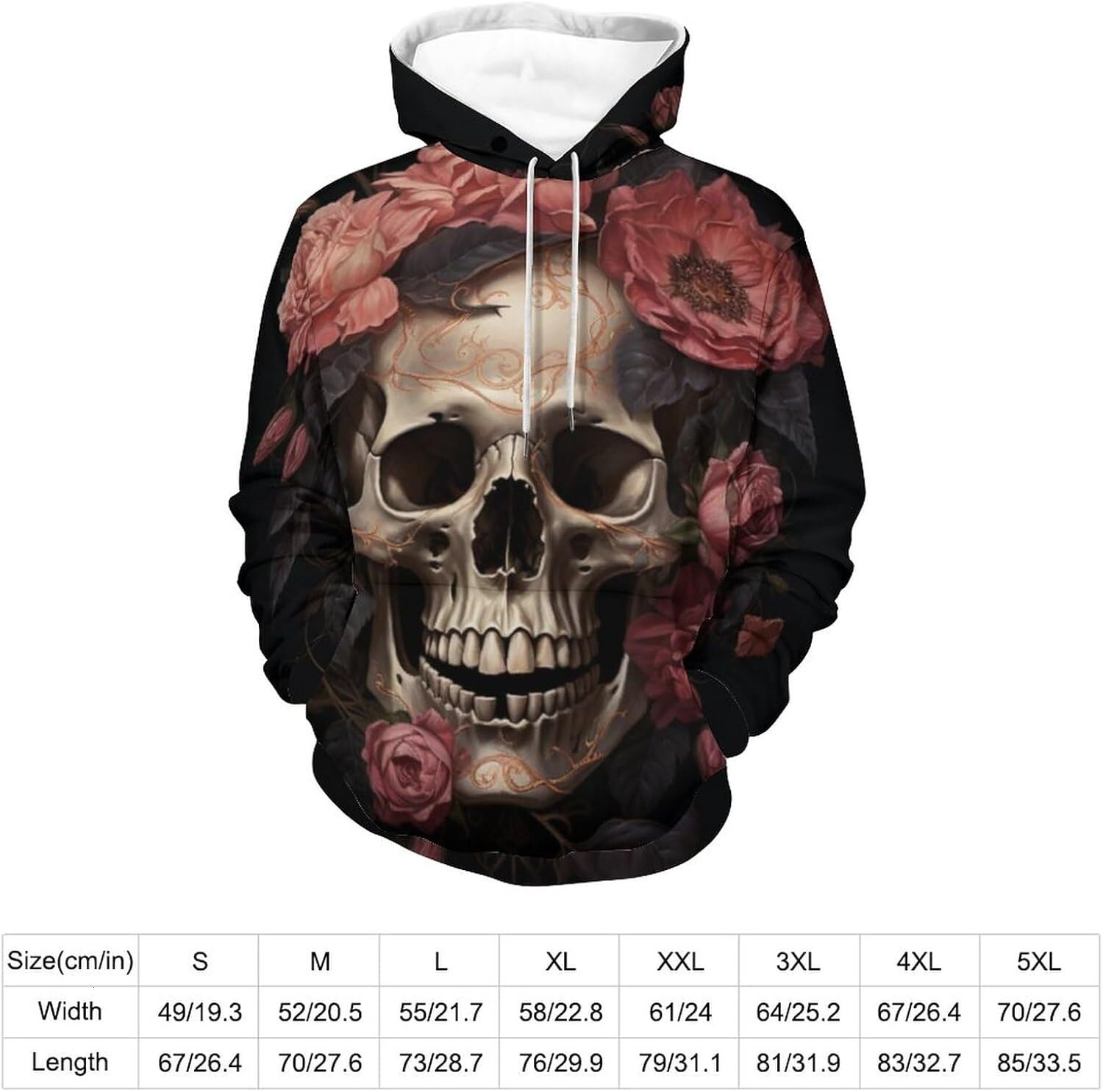 Hoodie for Mens Womens Skull with Rose Graphic Novelty Hoodies Casual Pullover for Men Women Graphic Hoodies sweatshirt Pullover Long Sleeve Warm