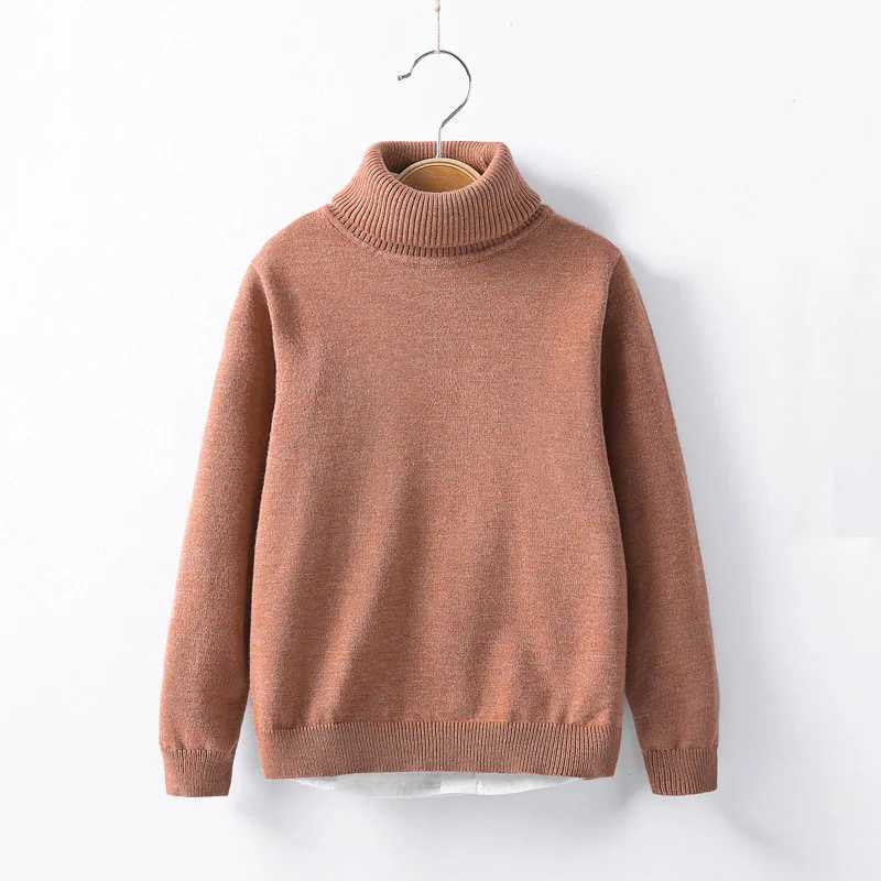 2-12 tons of clothing for children boys and girls autumn and winter warm pull style long sleeved turtle neck knitting casual plain knitting W241025