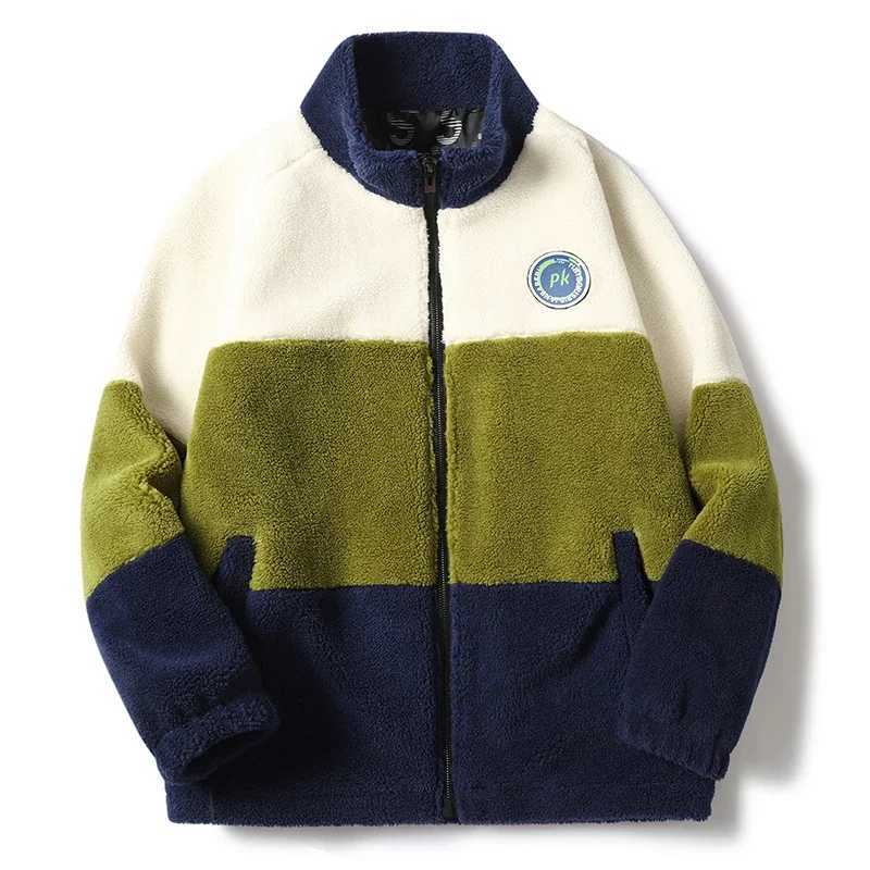 Mens Lambswool Jacket Autumn Winter New Collection Colorful Building Blocks Warm Outdoor Travel Rack Collar Coat Mens Loose Padded Clothes W241024