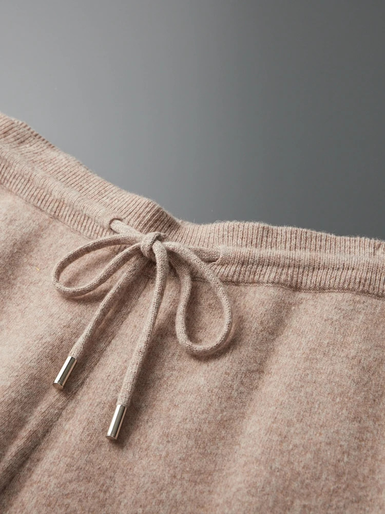 100% Merino wool knitted pants autumn and winter thick mens high waisted small leg pants casual fashion solid color warm pants 241024