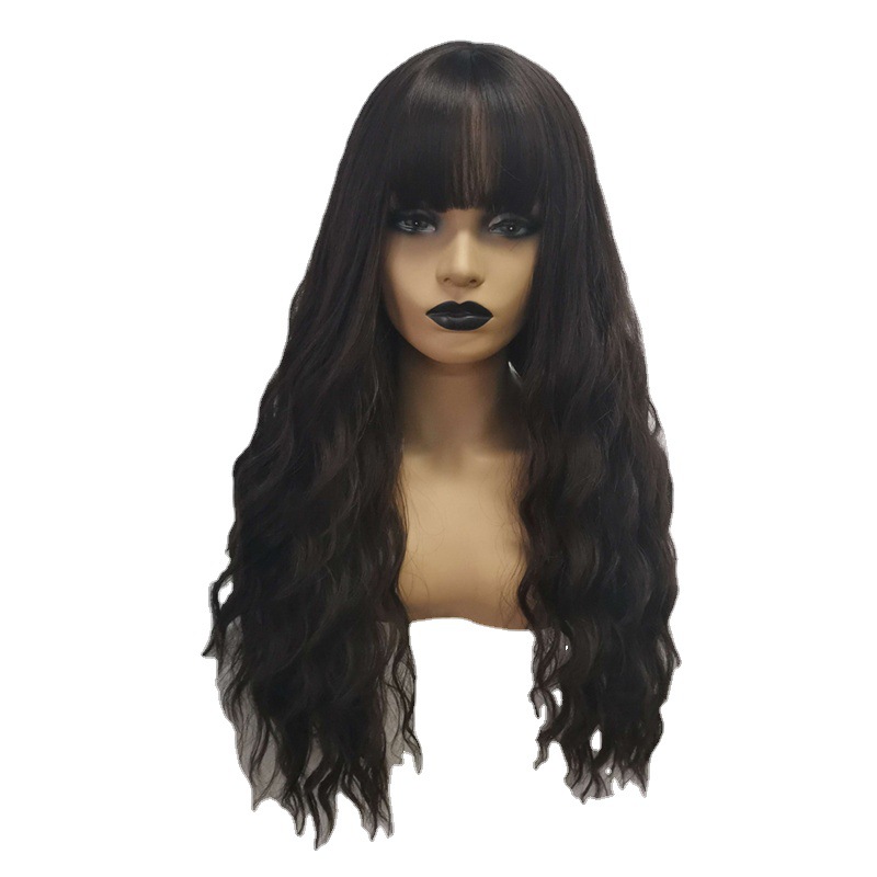 Fashion wig corn perm long curly hair thin rattan color air bangs chemical fiber wig headpiece