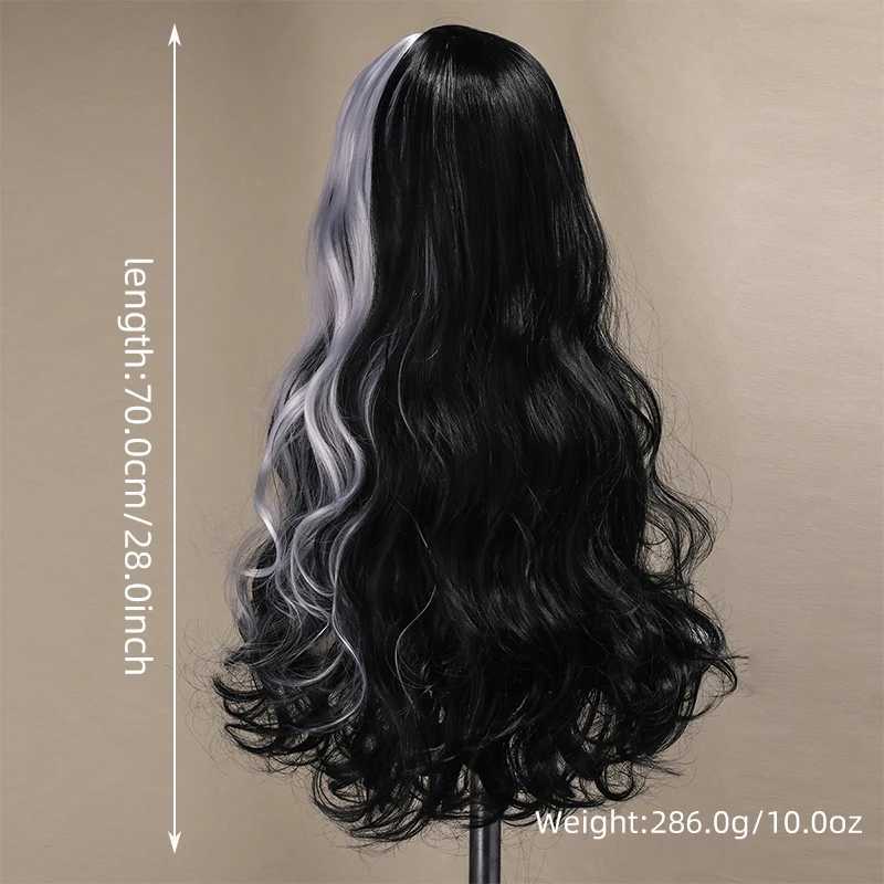 28 inch long scroll black and white composite Wig used for holiday parties and Halloween role-playingW241025