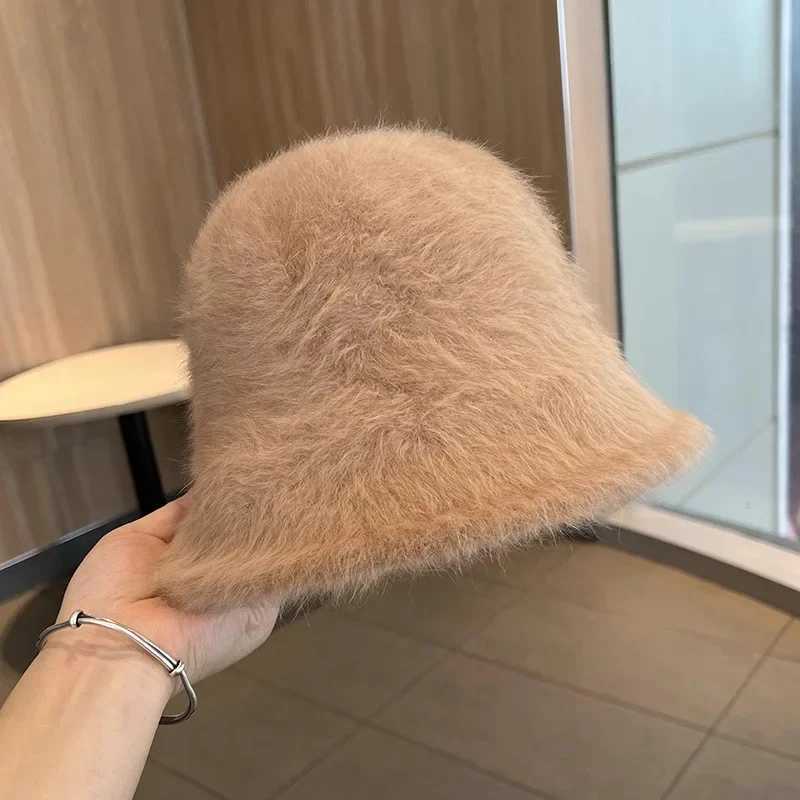 High Quality Rabbit Fur Bucket Hat Women Autumn Winter Plush Soft Warm Fashion Hat Female Simple Classic Thermal Chic Cap LadyX241025