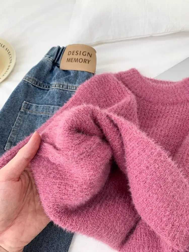 Childrens clothing sweater 2024 new Korean autumn and winter pink loose and classic knitted sweater W241025