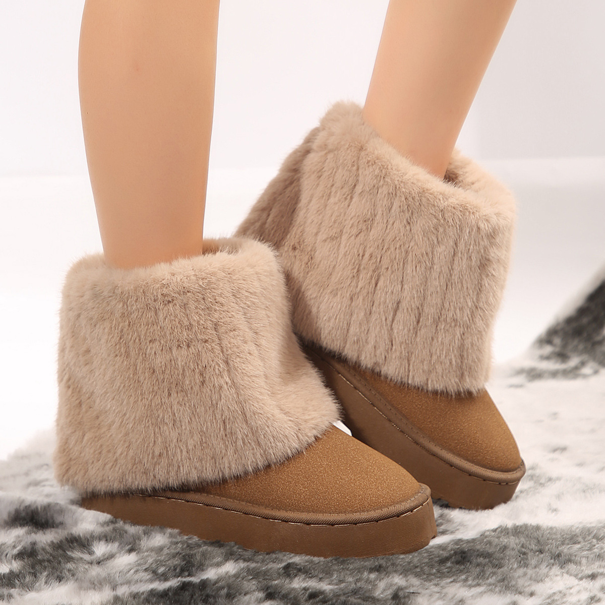 free shipping new designer men womens snow winter warm fur shoes cotton with round toe and furry cuffs midsole boots booties