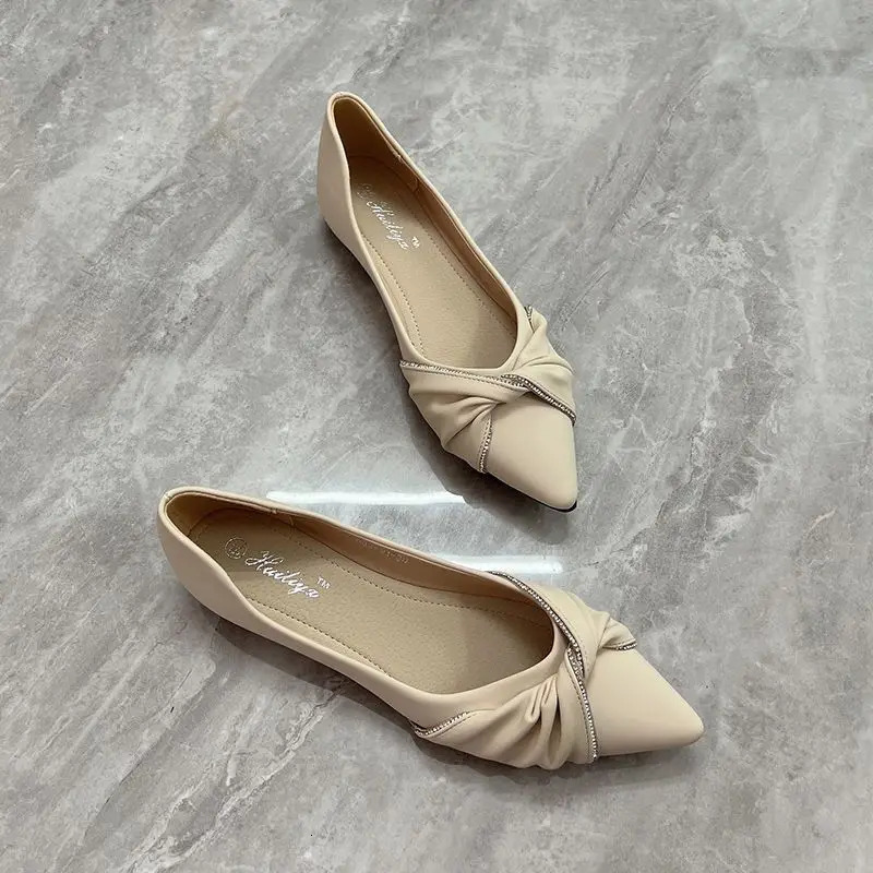 Normal Leather Casual Ladies Summer Footwear Pointed Toe Office Low Heel Elegant Womens Shoes 2024 Chic Point Anti slip 39 E 241024