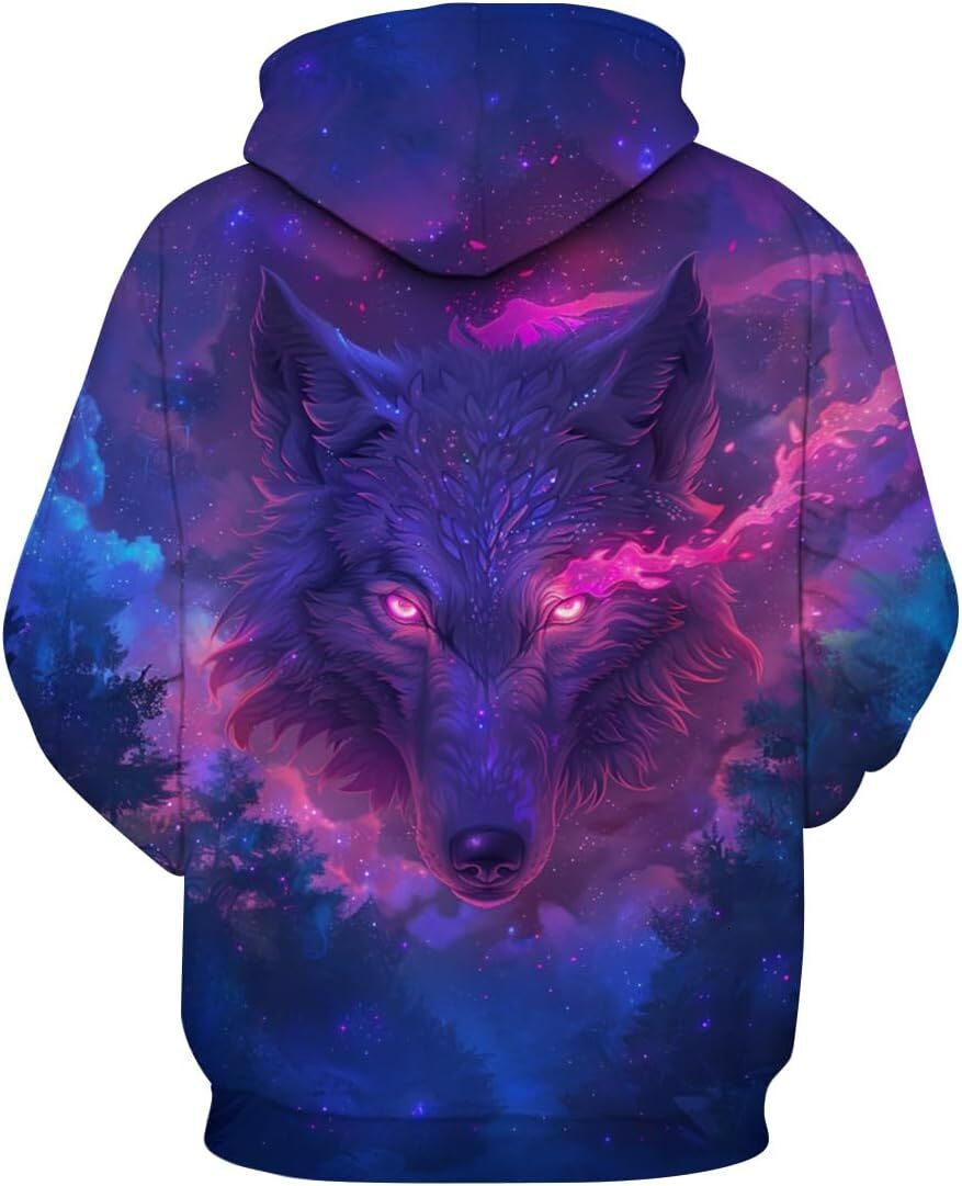 Hoodie for Mens Womens Novelty Wolf Hoodie Funny Animal Graphic Sweatshirts Graphic Hoodies sweatshirt Pullover Long Sleeve Warm