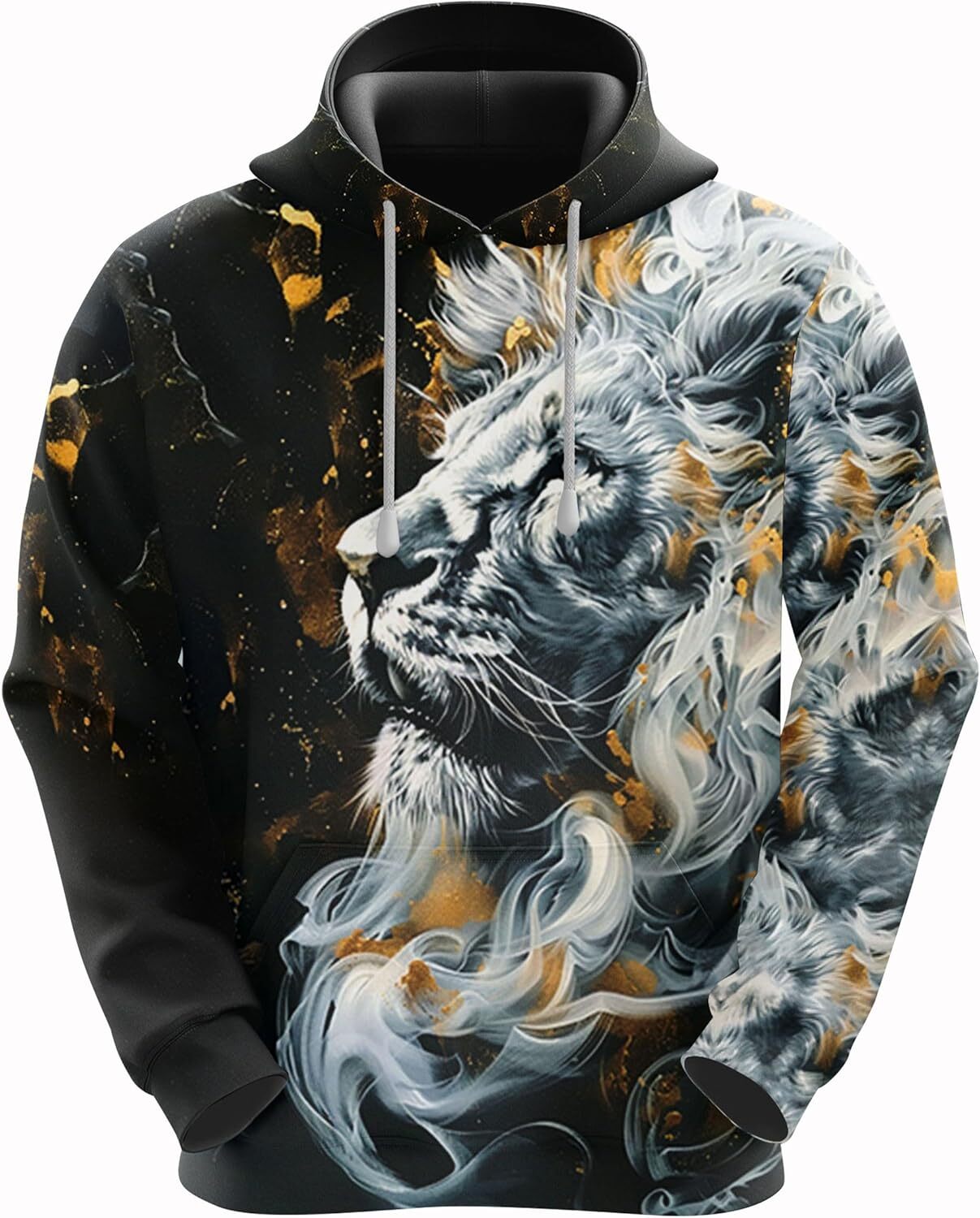 Hoodie for Mens Womens Mighty Lion Mens Fleece Hooded Sweatshirt 3D Lion Lovers Printed Pullover Hoodie Men Make-believe Hoodies sweatshirt Pullover L