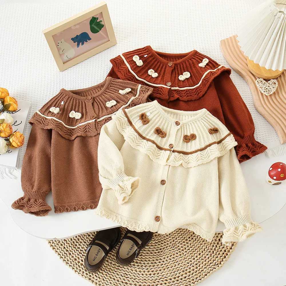 Childrens sportswear 3D flowers Korean knitted sportswear cardigans winter sportswear childrens clothing W241025