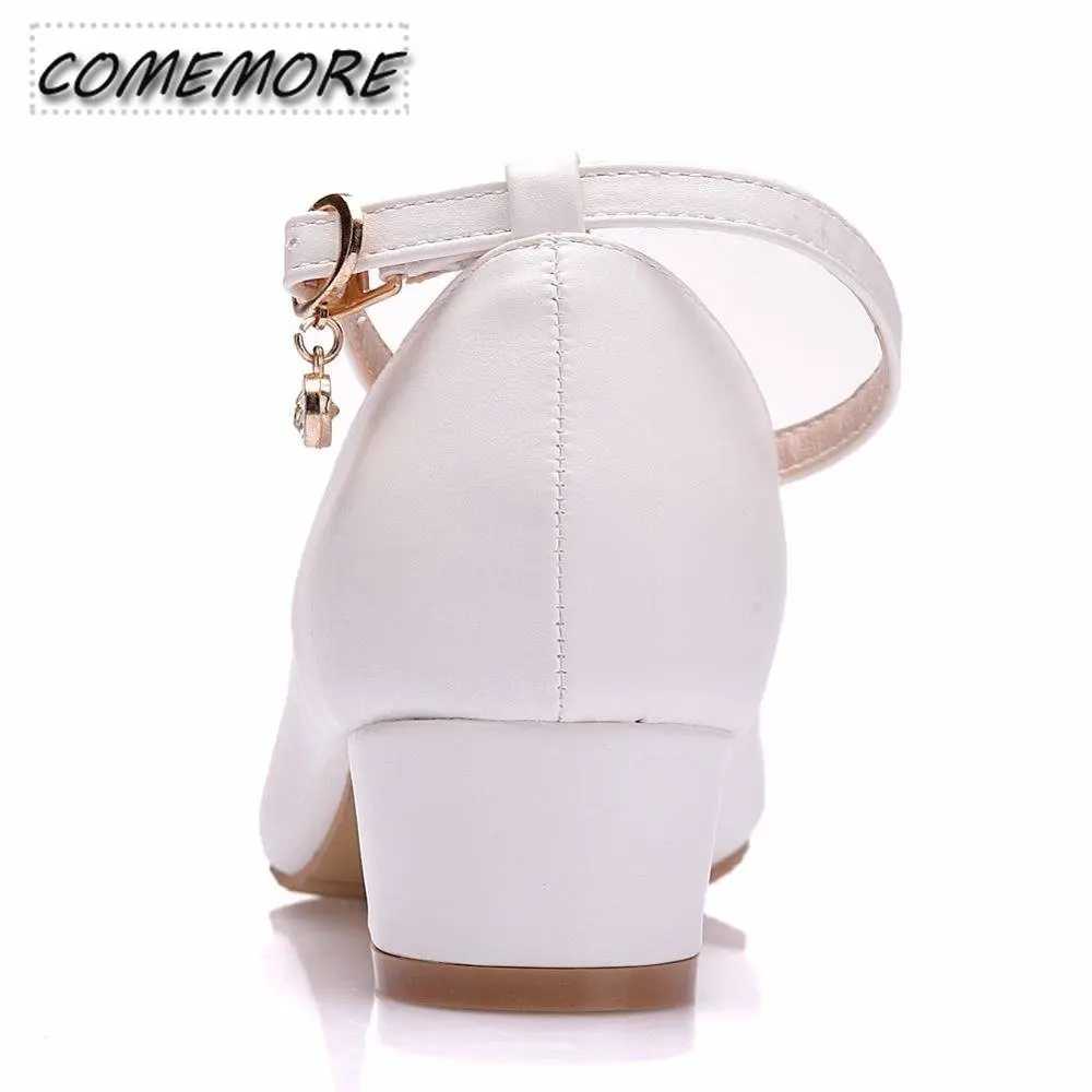 High Quality Crystal Queen White Womens Shoes Sexy Bridal Party 3CM Pointed Toe Pump Round Head Shallow Mouth Buckle Thick High Heels Spring T241024