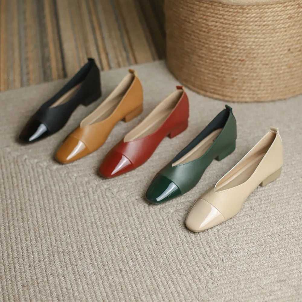 High Quality Genuine leather low heel womens shoes autumn new single shoe square toe womens shoes Zapatos Mujer T241024