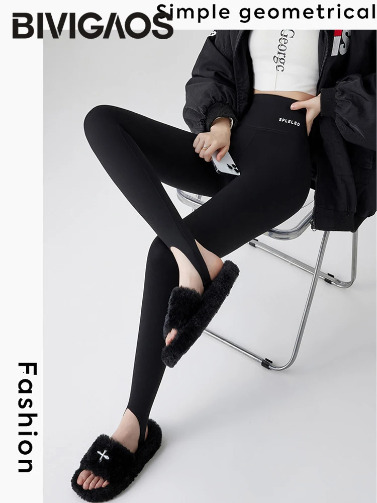 BIVIGAOS Autumn Winter Rabbit Fleece Thicken Boots Leggings Women Slim Foot Pants Yoga Fitness Sports Warm Shark Leggings 241024