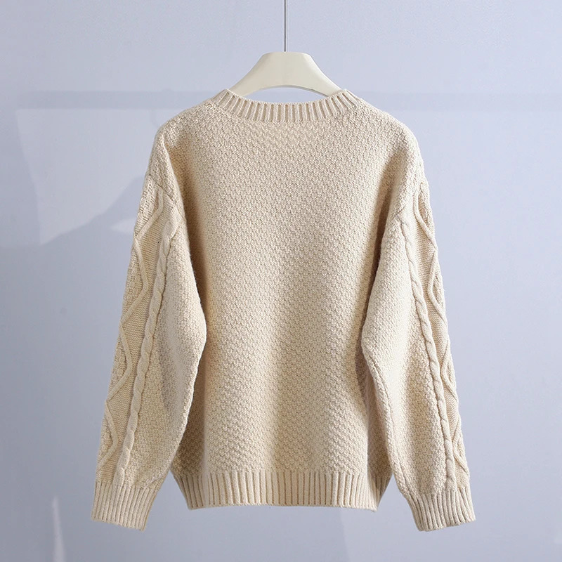 ABRINI Women Vintage Embroidery Oneck Sweater Cardigan Single Breasted Thickened Loose Knit Coat Fall Winter Warm Casual 241021