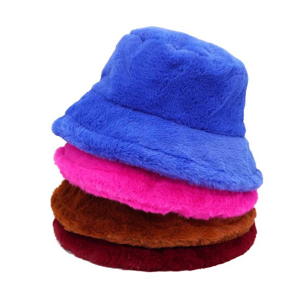 Faux fur Winter Bucket Hat For Women High Quality Solid Warm Female Cap Outdoor Sunscreen Sun Fisherman Hat Panama Lady CapX241025