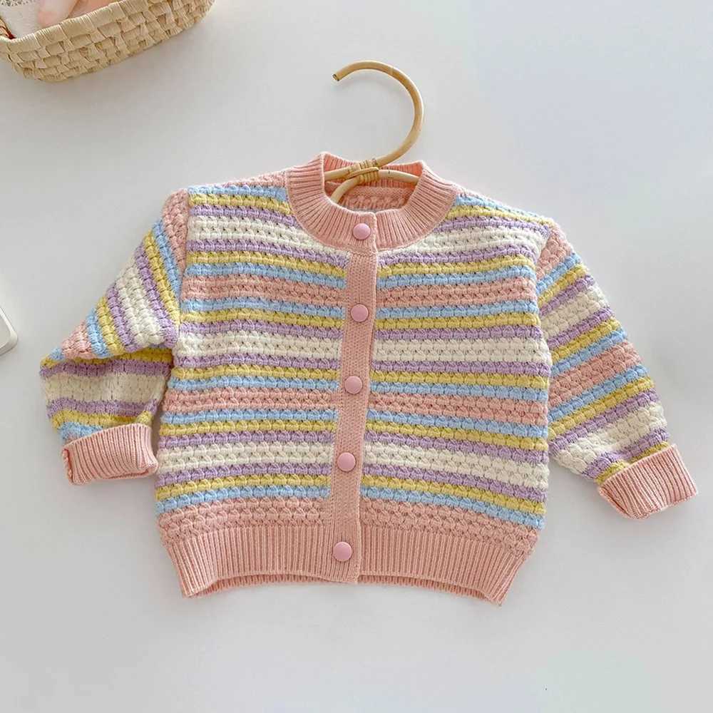Girls sweater striped casual spring and autumn childrens boutique clothing princess birthday childrens knitted cardigan W241025