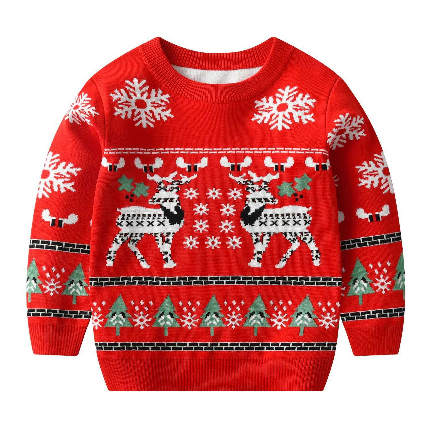 Childrens Christmas sweater girls baby knitting 2024 new autumn/winter boys cartoon elk thread coat 2 3 4 5 6 7 8 years old W241025