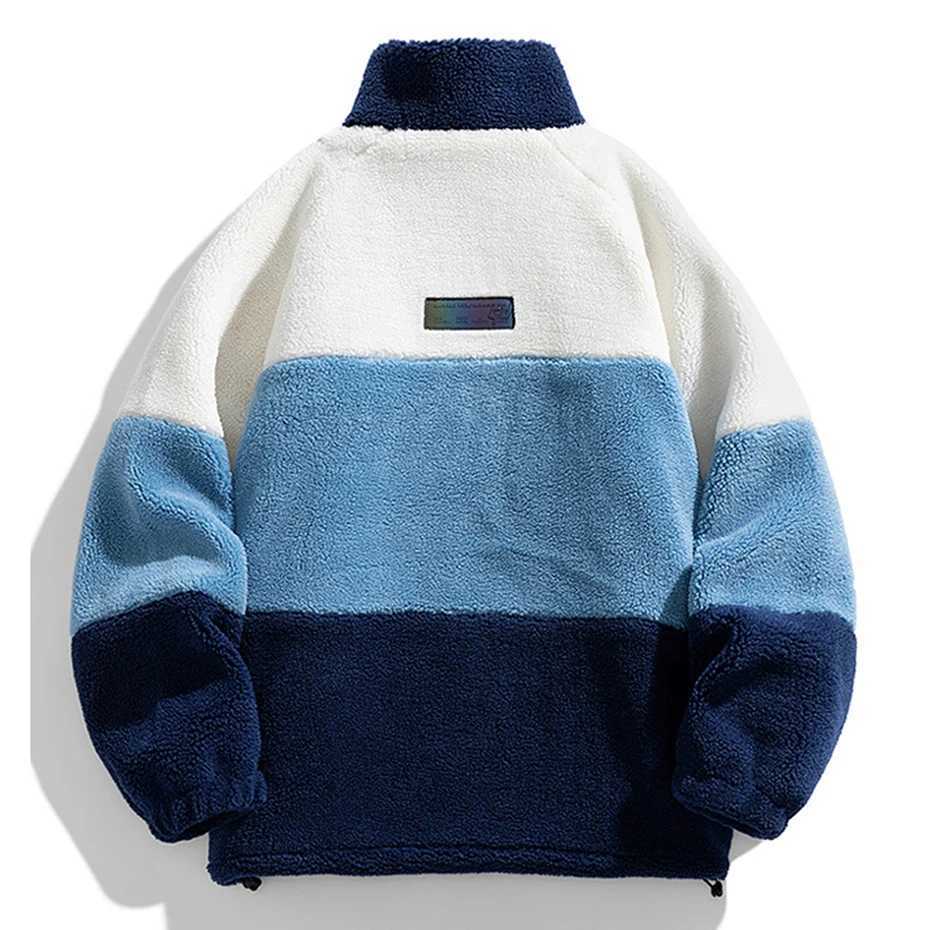 Winter jacket mens Plus size 7XL 8XL jacket color block splicing work Lambswool wool coat thick warm Parkas coat W241024