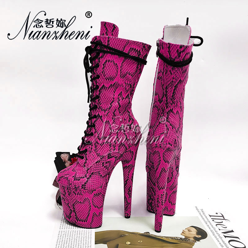 Platform Thin Heels Stripper 8Inch Snake Print Exotic Dancer 20Cm Pole Dance Shoes Nightclub Women's Sexy Show Fetish Ankle Boot