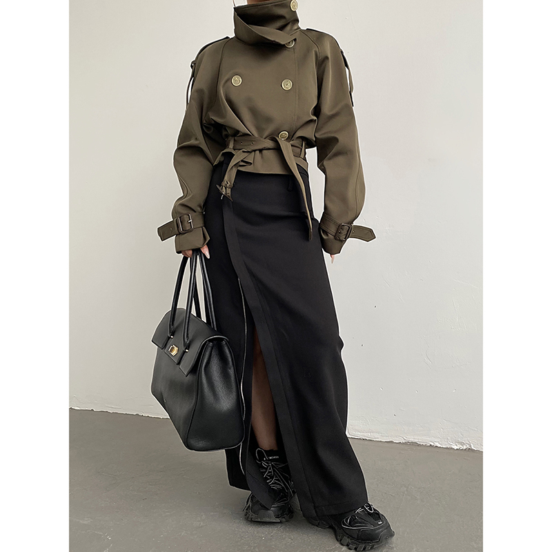 Advanced Sensing Double -Breasted Short Windbreaker Trend Locomotive Worker Outfit Women's Temperament, Simple Loose Straight Ja