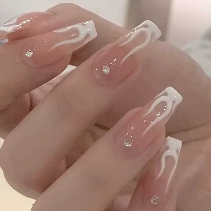 24pcs French Fake Nails Mid Length Version Press Stick On False with Designs Full Cover Artificial Pink Wearable Clear Jelly GelXJ241025