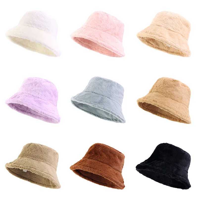 Fashion Imitation Rabbit hair fisherman hat women winter basin hat head round plush senior sense face small bucket Hat CapX241025
