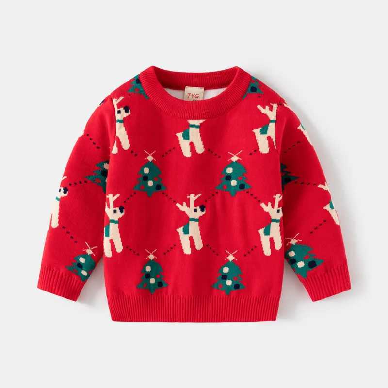 Winter childrens sweater long sleeved printed deer Christmas tree zipper Knitwear 2-6Y baby boy girl sweater childrens party clothing W241025
