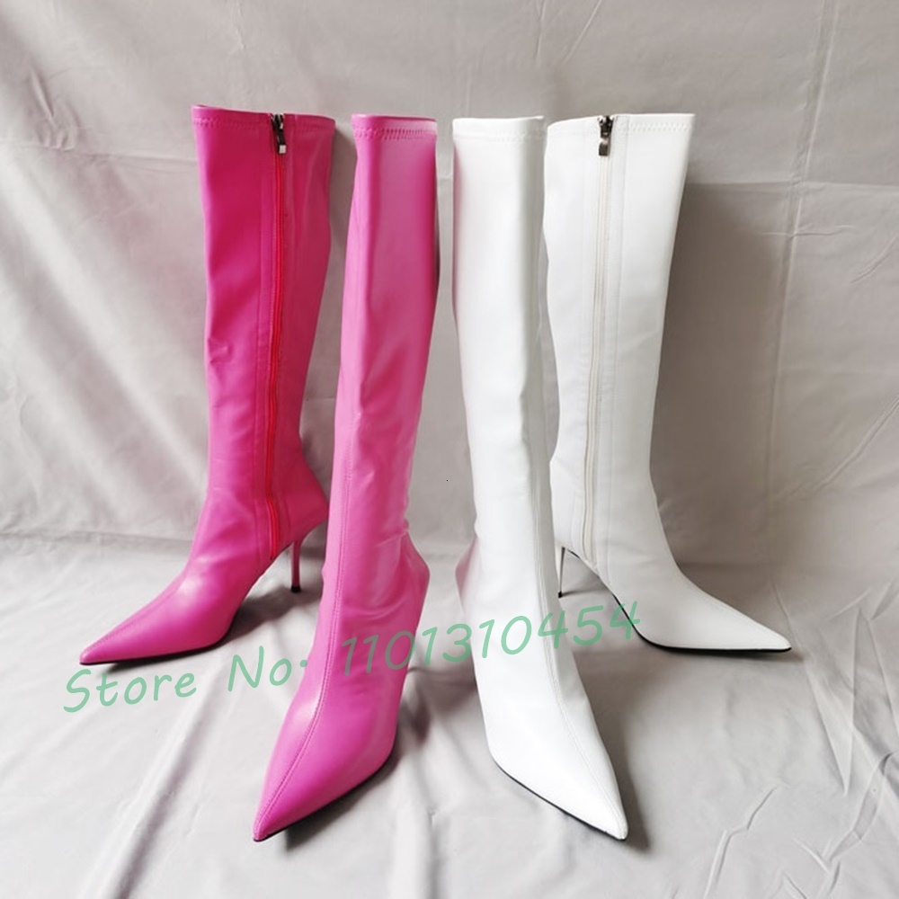 Super Pointy Knee Women New In Sexy Hot Waterproof Winter Pink Long Boots Outfit Cool High Heels Novelty Zipper Shoes