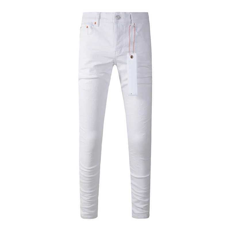 Men's Jeans American street mens white tight button white ripped jeans Q241024