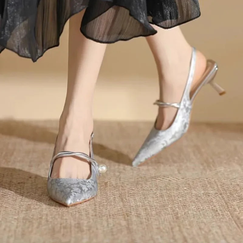 Summer Fashion Pointed Toe Pearl Shoes Womens Sexy Sandals High Heels Ping Pong Womens Shoes 241024