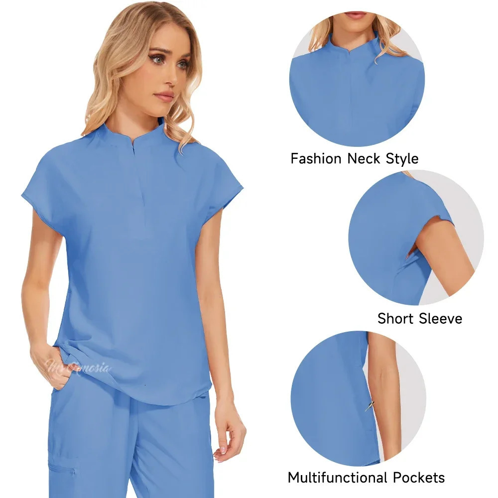 Uniform Elastic Scrub Suit Hospital Scrubs Top Pants Nurse Nursing Workwear Doctors Clothes Set 241017