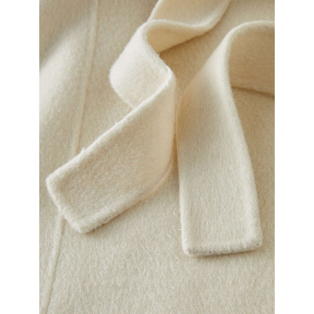 FSLE 88.9% High Collar Alpaca Wool Elegant White Versatile Coat 2024 Winter New Double-Sided Tweed Long Jacket 24Fs14437