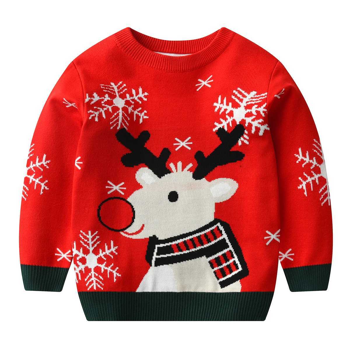Christmas Childrens Sweater New Casual Baby Warm Elk Print Knitted Girls Sweater Boys and Girls Cute Christmas Tree Pulling Clothes W241025