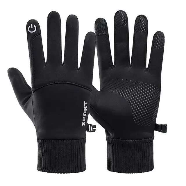 Black Winter Warm Full Fingers Waterproof Cycg Outdoor Sports Running Motorcycle Ski Touch Screen Fleece Gloves