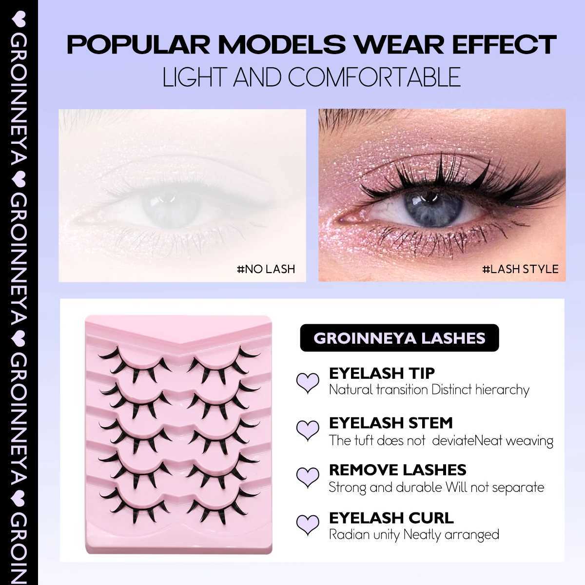 Groinneya Manga Eyelash 3D Mink Eyelash Natural Eyelash Soft Cross Wispy False Eyelash 3D Natural EyelashW241024