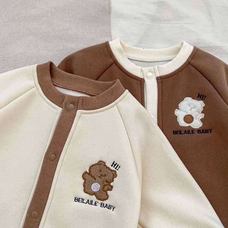 Baby Newborn Rompers Bear Embroidery Jumpsuit Super Cute Boys Plus Velvet Crler Suit Infant Autumn Winter Clothes 2024XJ241025