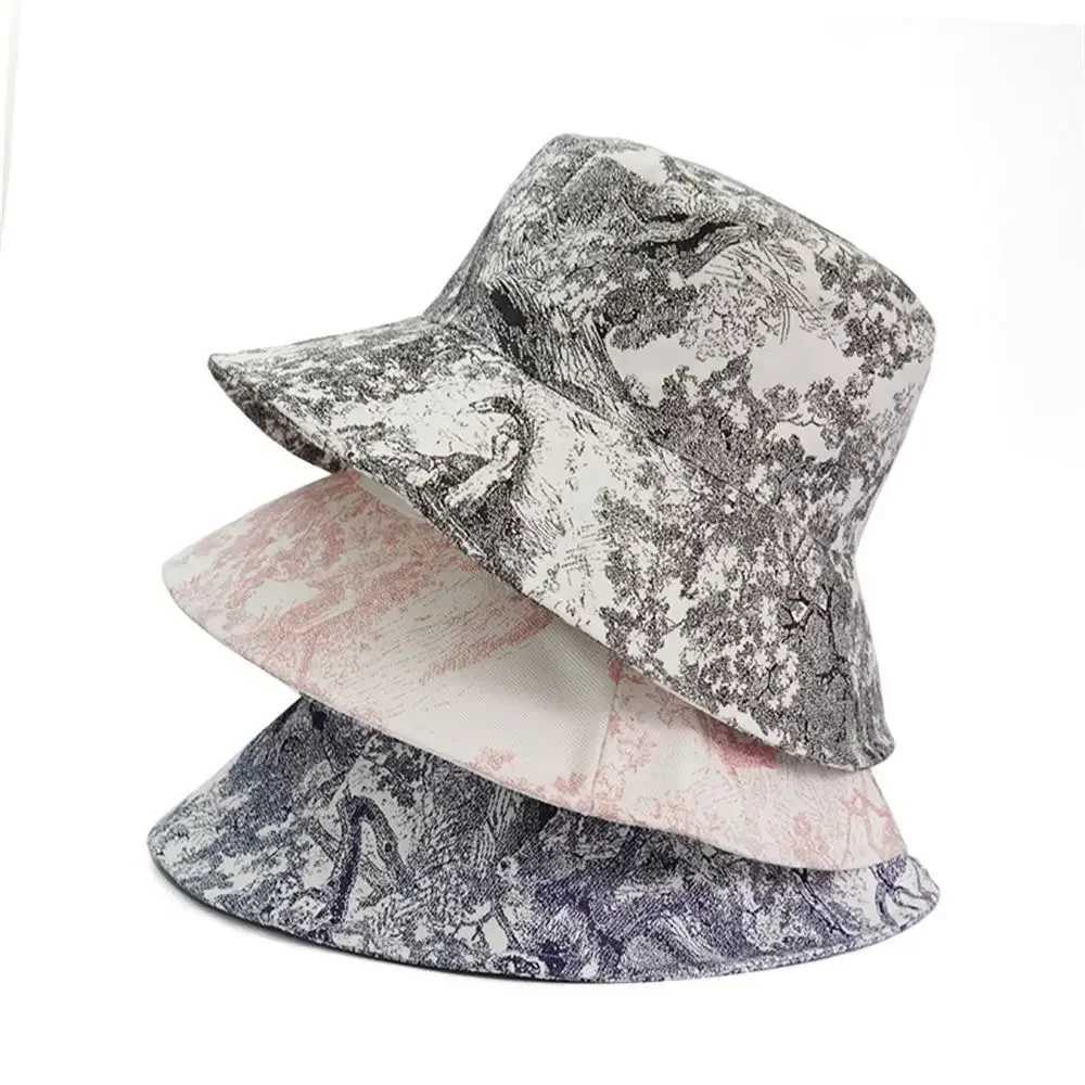 Summer beach ink painting bucket hat mens tie fishing hat streetwear hip-hop C sun hat fisherman C W241024