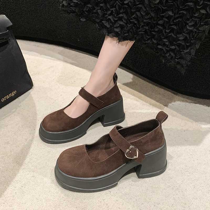 High Quality Mary Jane womens summer new round toe thick soled pump small leather shoes womens high heels T241024