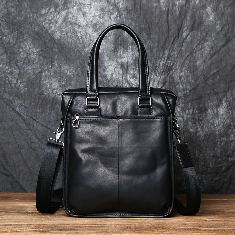 Men's Leather Business Handbag Top Layer Cowhide One Shoulder Messenger Vertical Office Computer Bag Simple Briefcase