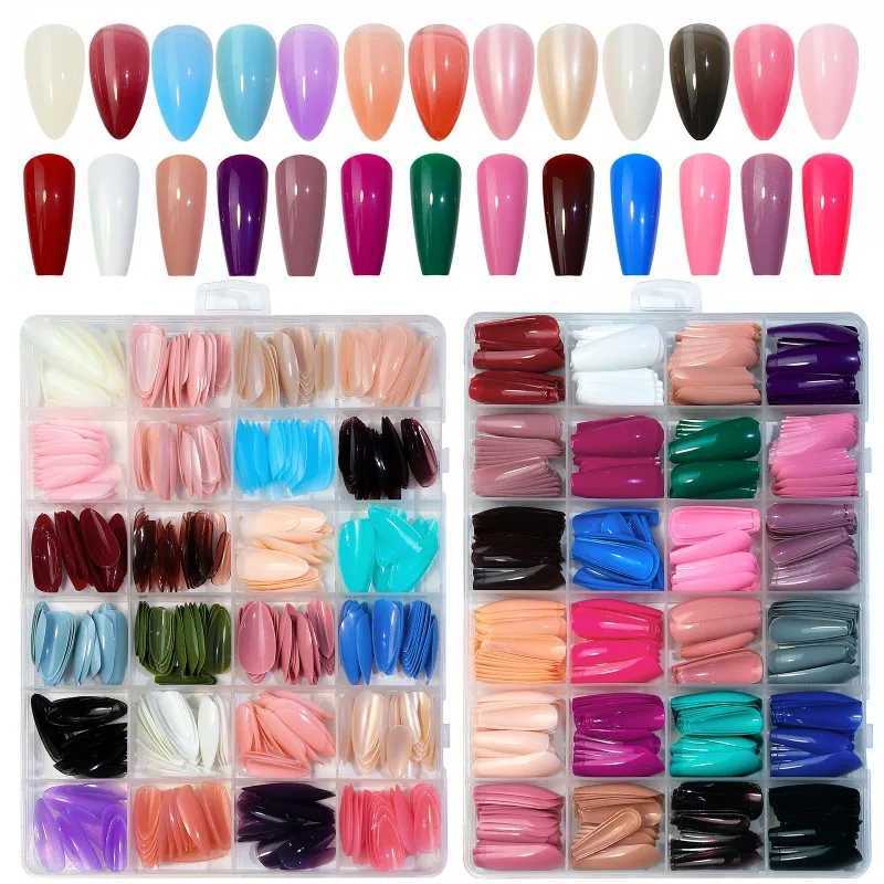 576pcs Press on Nail Colorful Fake Nails Acrylic Full Cover Nail Tips Ballet Wear Nail Press On Nails With Gel DIY Manicure ToolXJ241025