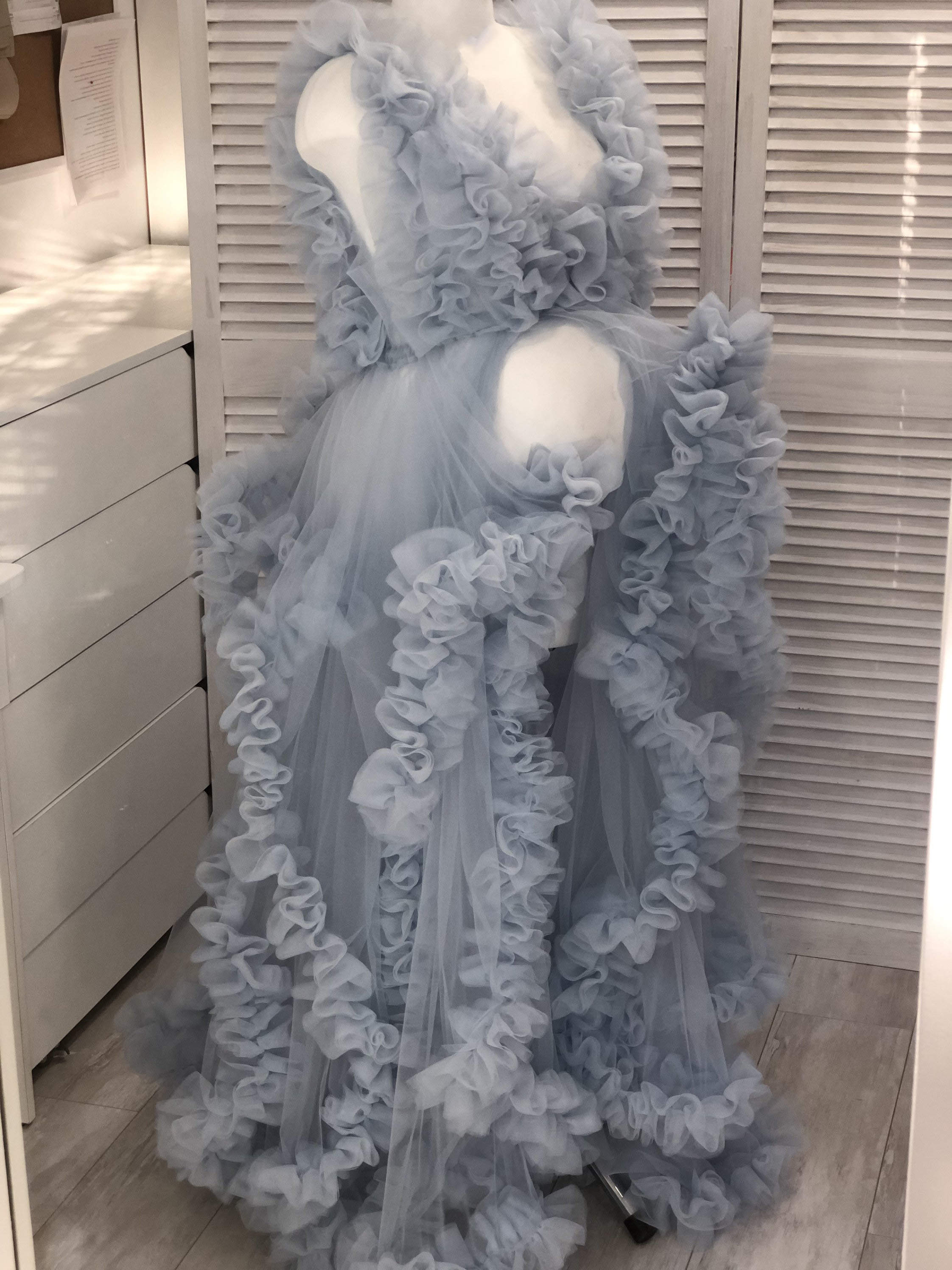 Puffy Women Bathrobe Ruffles V Neck Maternity Dresses Sleeveless Pregnant Tiered Nightgown Pijama Evening Dress Custom Made